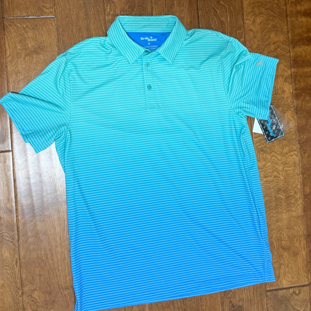 NWT Size Medium Biddie Bound Blue and Green Striped Polo Shirt